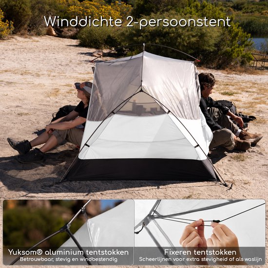 Naturehike Mongar PRO 2 - 2-persoons lichtgewicht tent - Incl. grondzeil - 20D 3000MM - 3-seizoenen koepeltent - Waterdichte trekkerstent & kampeertent - Grijs van Naturehike — afbeelding 3