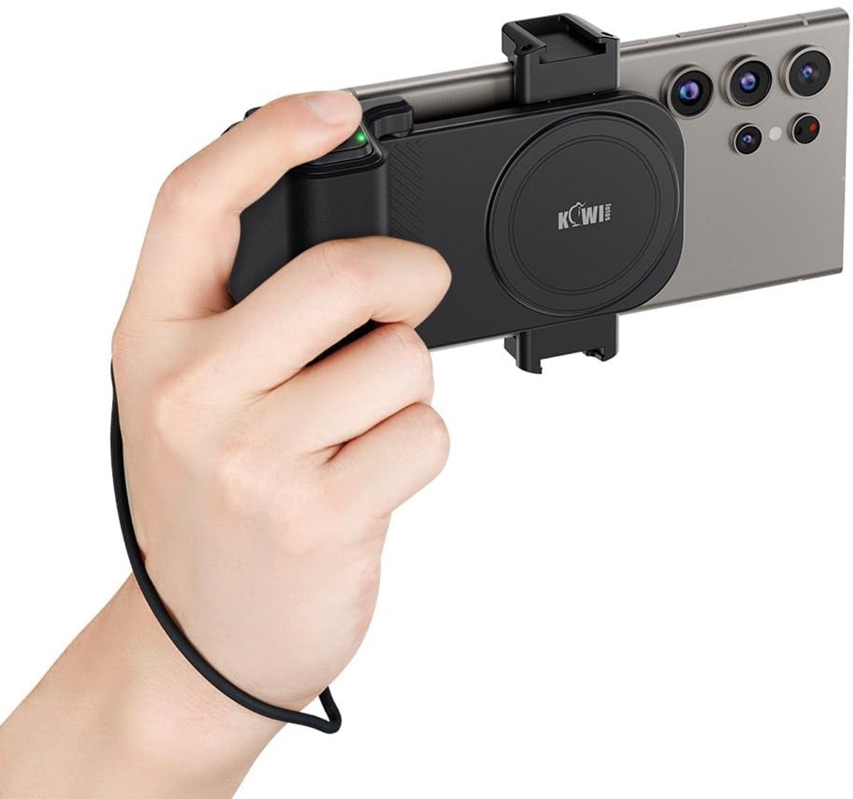 aladdien - Smartphone Camera Grip - Mobiele Fotografie - Upgrade voor Groot Hand - Zwart - Bluetooth Afstandsbediening - Vlog en Selfie - Geschikt v...