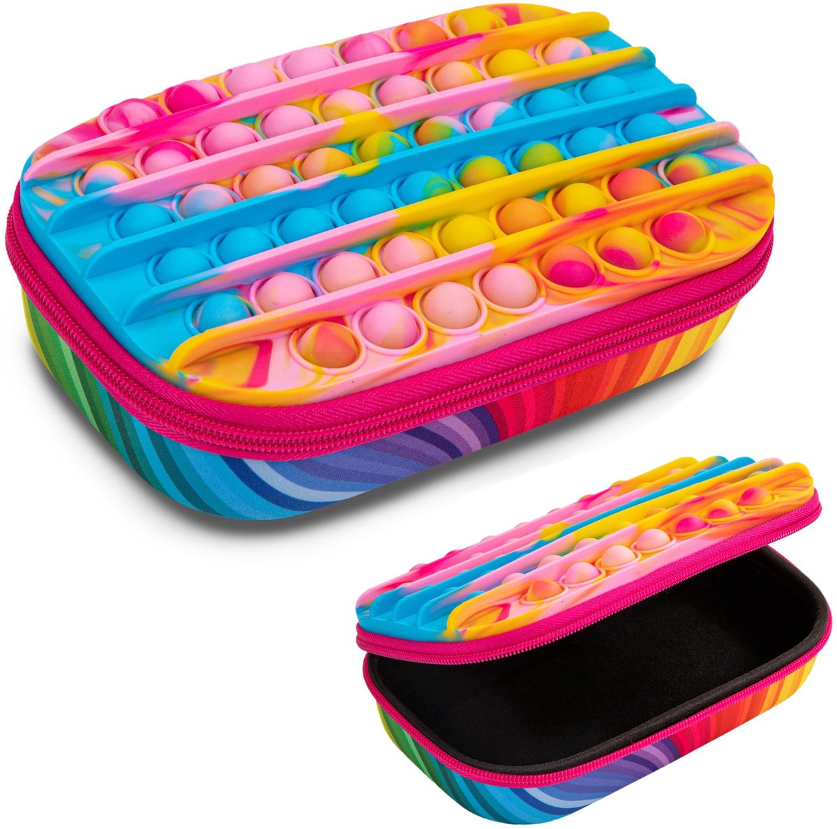 Jhubersproducts Pennenbakje - Fidget-speeltje - Grote capaciteit - Regenboog - Siliconen sensorische etui - Geschikt voor meisjes - ZPSB-5