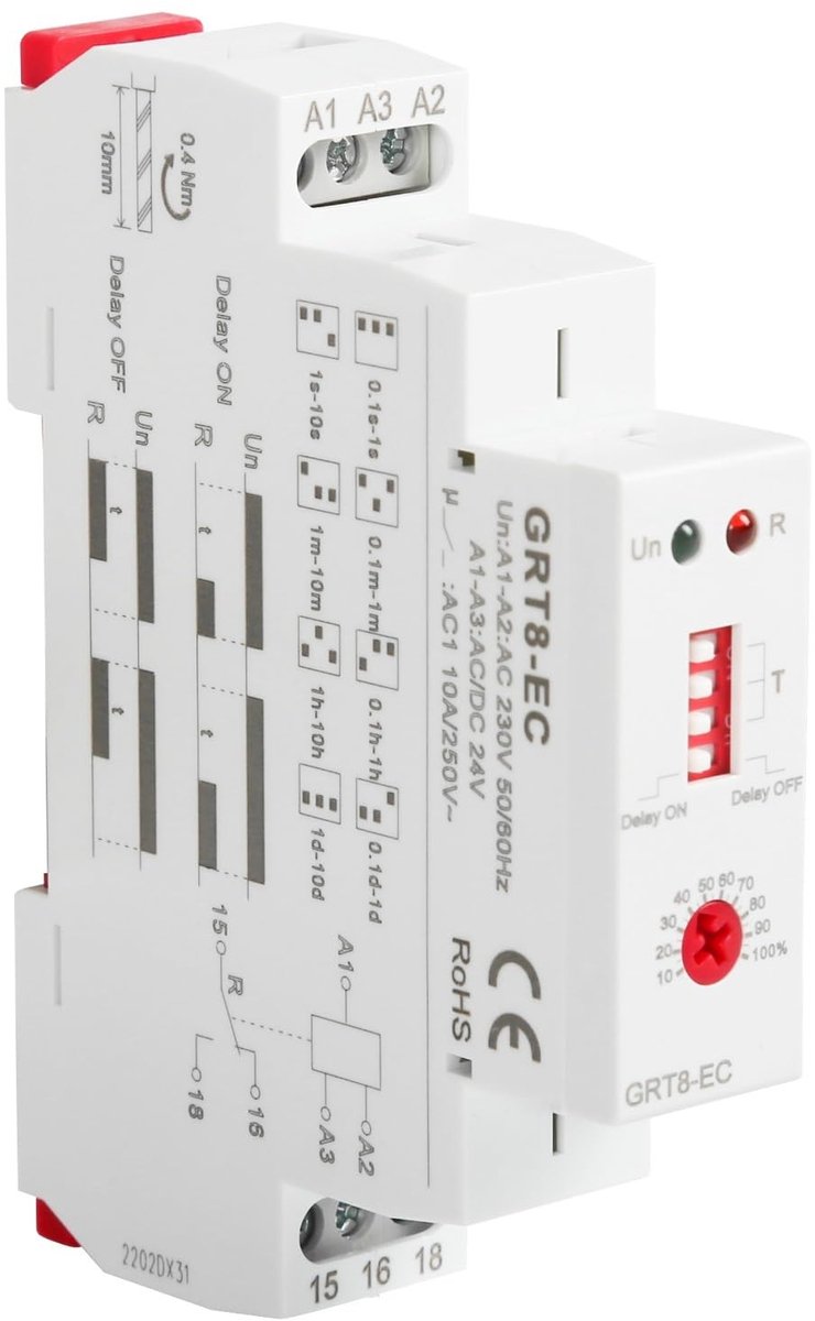 Jhubersproducts - Tijdrelais - Vertraging relais - Automatisch - 230V - Schakelvertraging - GRT8-EC - Geschikt voor diverse toepassingen - China