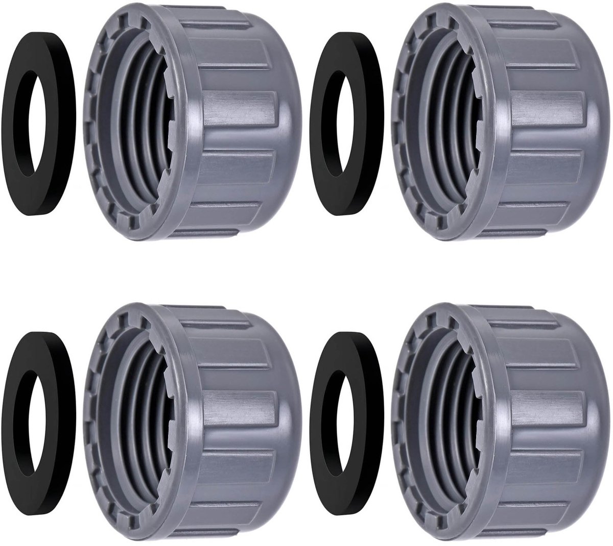Livia home - PVC schroefdop - 32mm ronde binnendraad - waterdicht - grijs - slangaansluitdop - geschikt voor tuin en afvoerpijp - 4 stuks