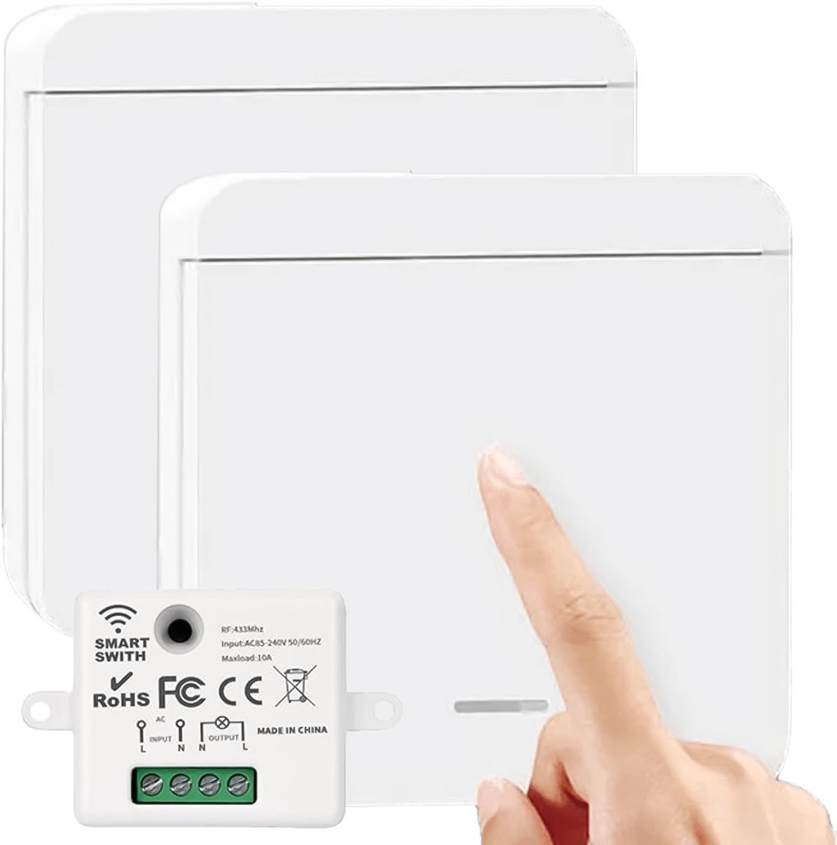 Livia home - Draadloze schakelaarset - Draadloos lichtschakelaar - 50 m bereik - Wit - Intelligente RF433-schakelaar - Geschikt voor lampen - Compact