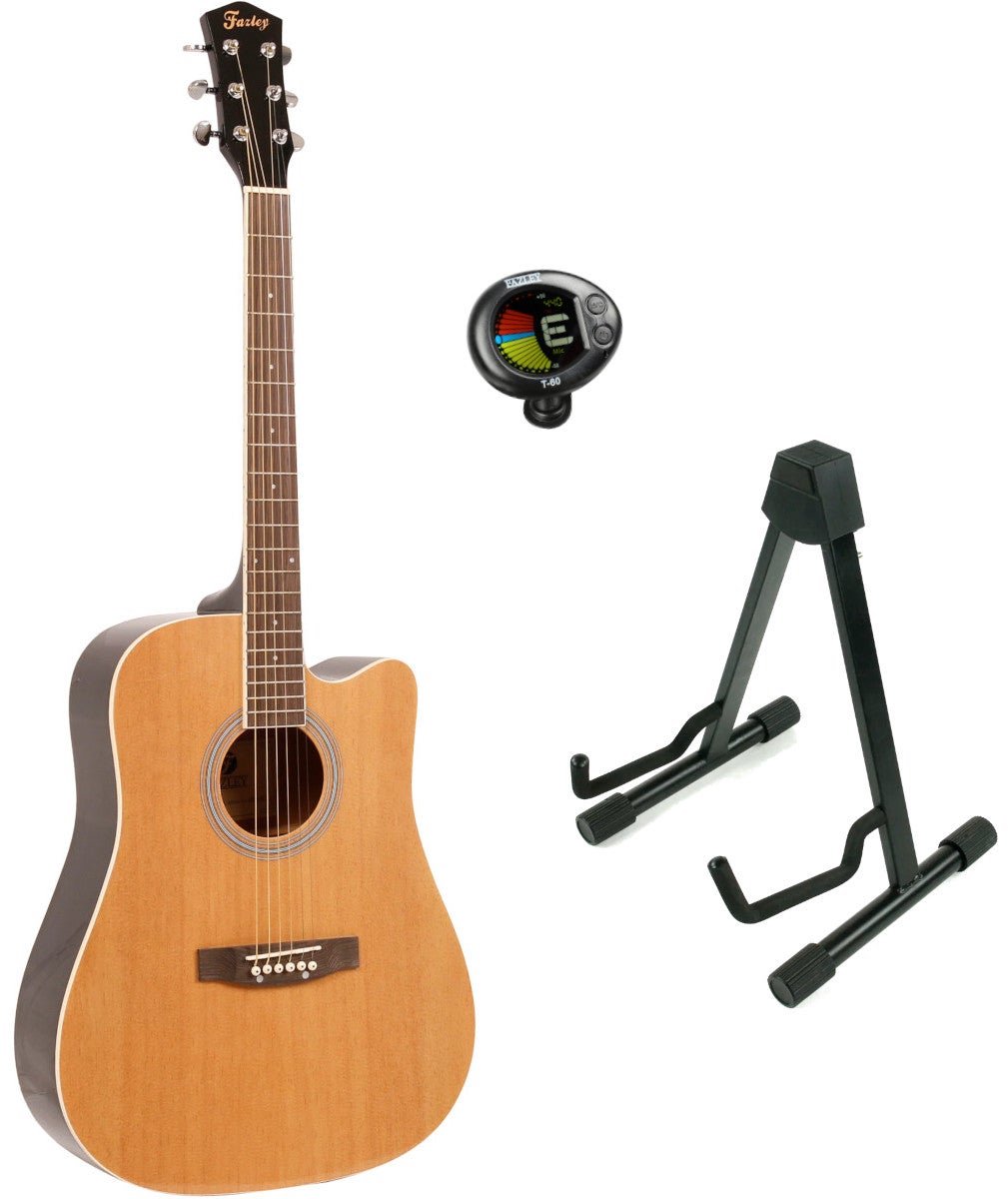 Fazley W40-NT akoestische western gitaar naturel + statief + stemapparaat