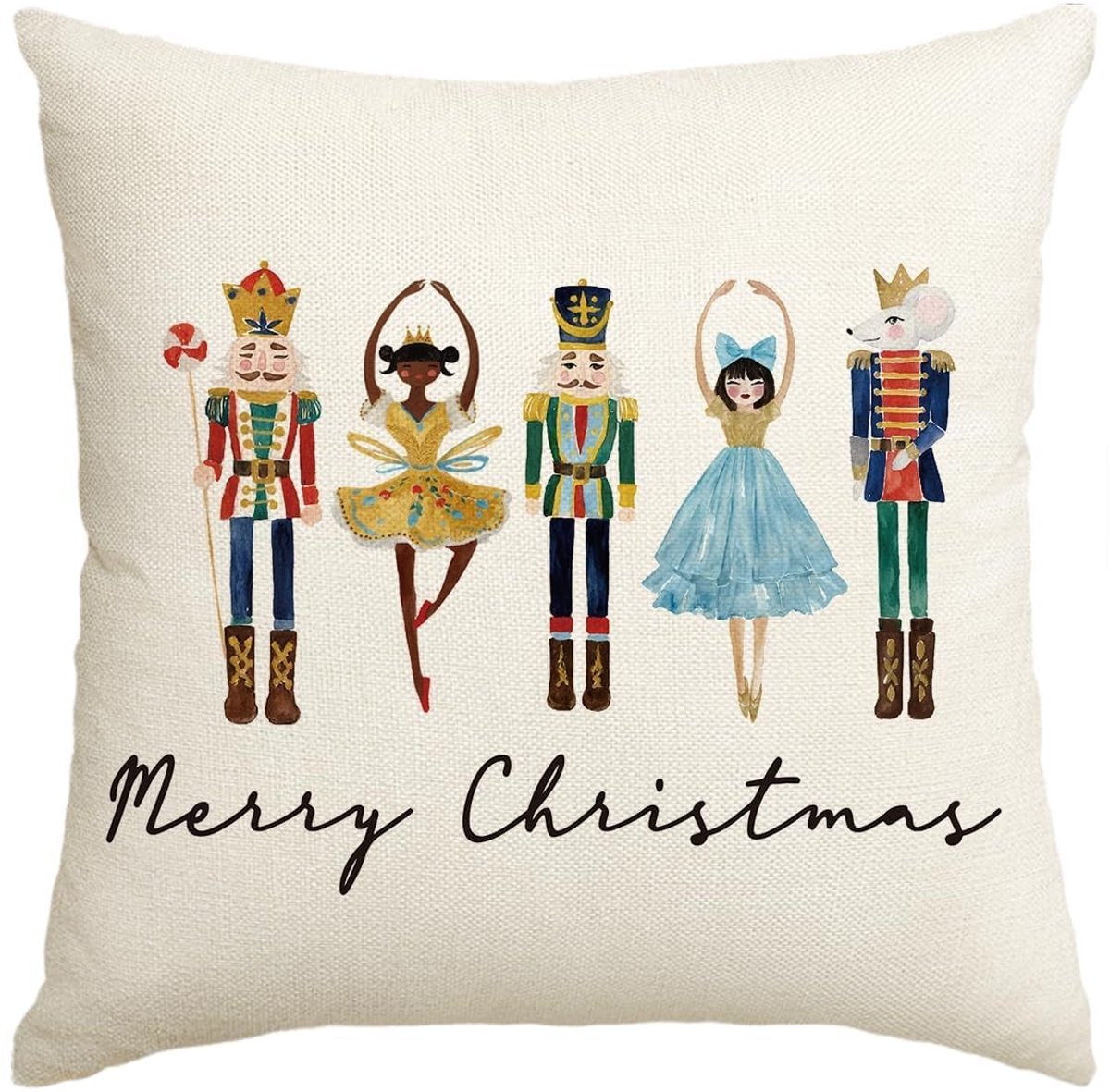 Livia home - Kussenhoes - Waterverf Notenkrakers - Vrolijk Kerstfeest - 40x40 cm - Winter Decoratie - Geschikt voor Woonkamer - Beige
