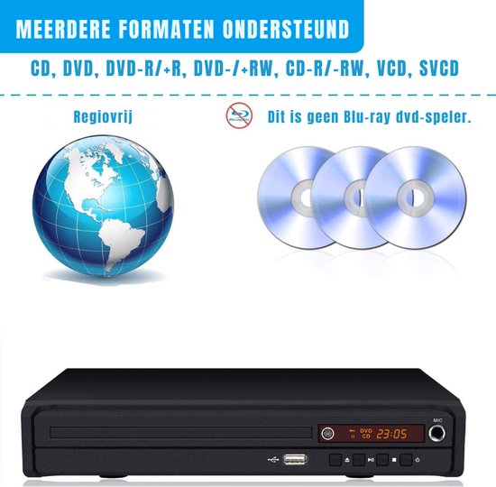 KAD® DVD Speler Met HDMI - Compacte DVD Speler met HDMI-Aansluiting - Full HD Up-scaling - Inclusief Afstandsbediening & HDMI-Kabel - Regiovrij - Zwart - 23cm x 5cm x 19cm van kad — afbeelding 5