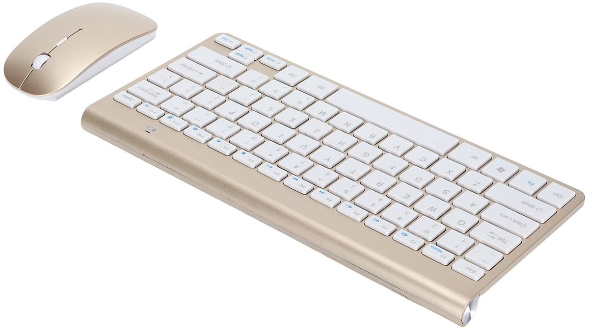 Jhubersproducts - Draadloze Toetsenbordmuiscombinatie - Ergonomisch ontwerp - Ultradun - Goud - 2,4 GHz toetsenbord en muis - Geschikt voor laptop en
