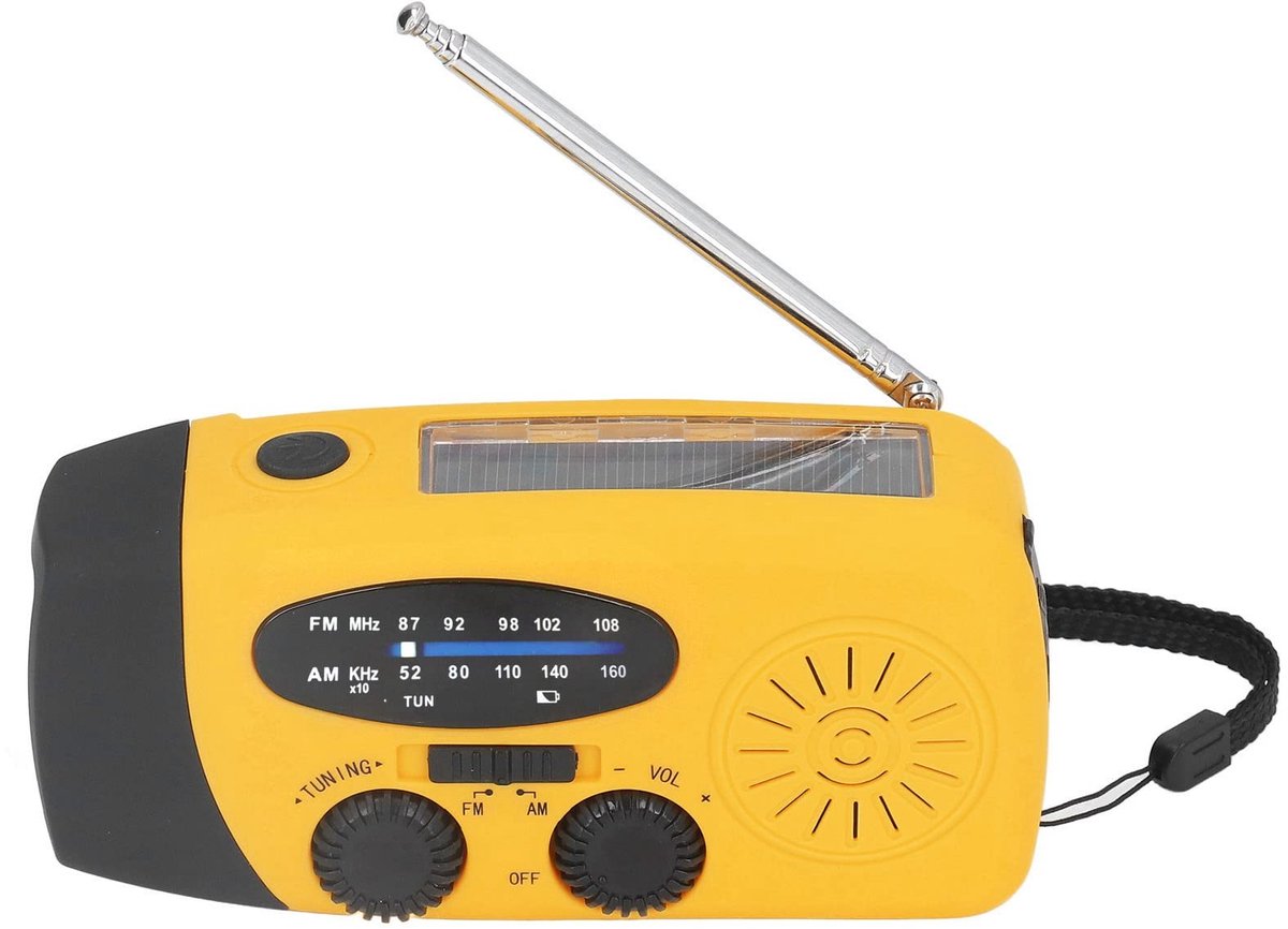 Jhubersproducts - Draagbare survivalradio - Noodradio met LED-zaklamp - Zonne-energie en handslinger - Compact en lichtgewicht - Ideaal voor buitengeb