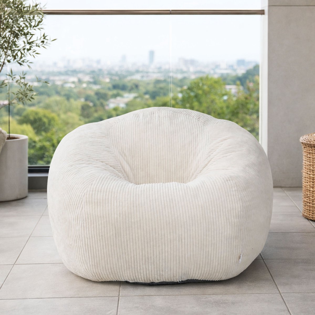 HomeMiYN Rondvormige Zitzak Sofa – Beige – Zachte Techstof – 180 kg Capaciteit – Comfortabel & Stijlvol – Ideaal voor Woonkamer, Slaapkamer & Thuiswerkplek