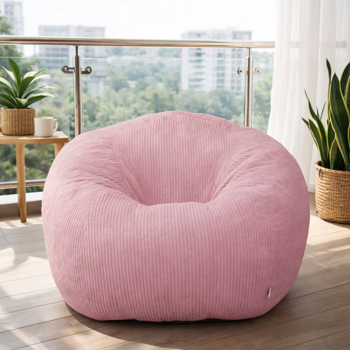 HomeMiYN Rondvormige Zitzak Sofa – Roze – Zachte Techstof – 180 kg Capaciteit – Stijlvol & Comfortabel – Perfect voor Woonkamer, Slaapkamer & Thuiswerkplek