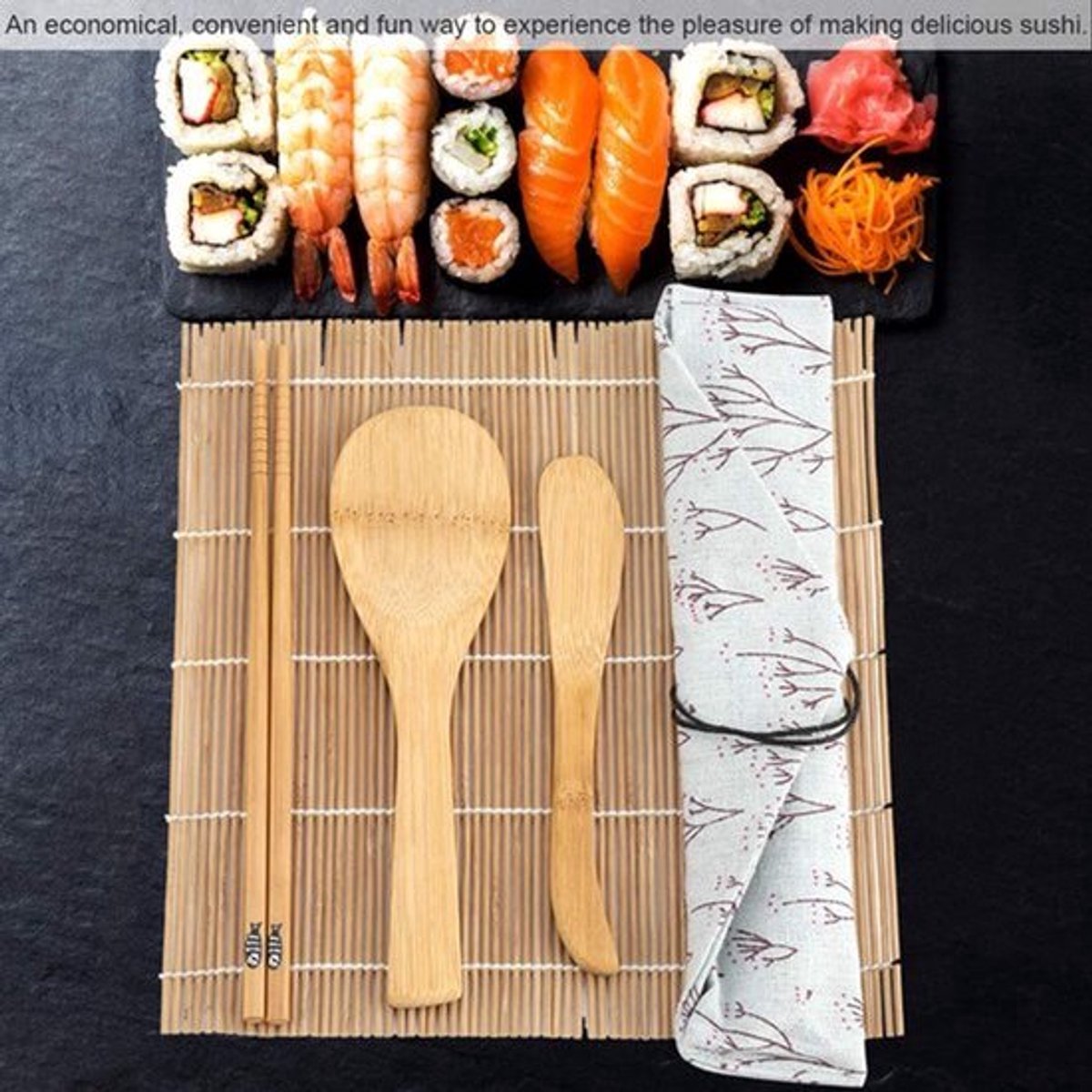 Sushi Making Kit Met Bamboe Roller Matten - 5 Eetstokjes - 1 Paddle - 1 Sushi Blade .