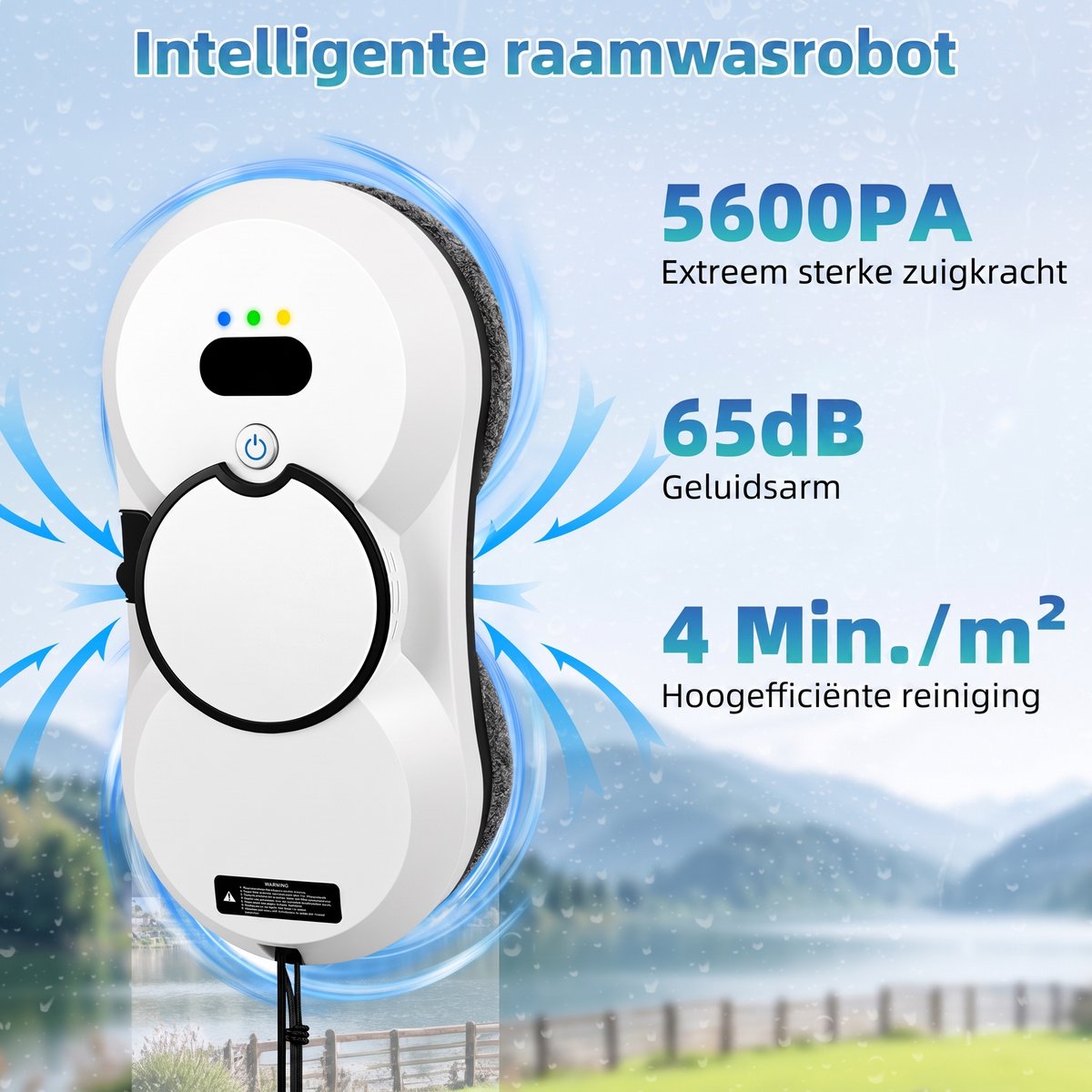Robot Ramenwasser - Ruitenreinigingsrobot - Raamreiniger - 5600Pa/3 reinigingsmodi/intelligente navigatie - Wit thumbnail 5