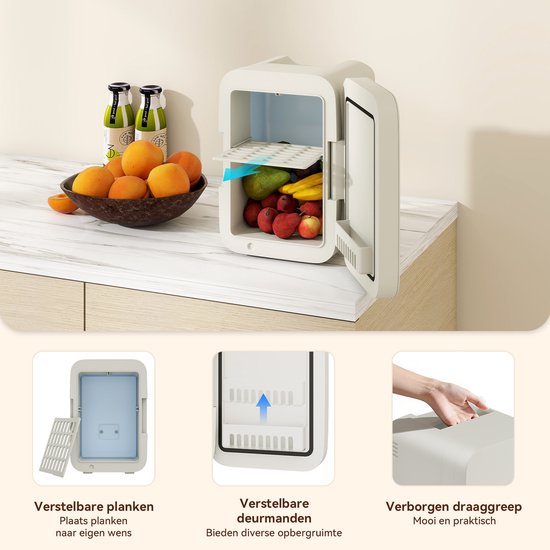 Puluomis - Mini koelkast 4L - Skincare & make-up fridge - 12V & 220V - Koel & warm - Auto koelkast - Compact - Beige van Merkloos — afbeelding 3