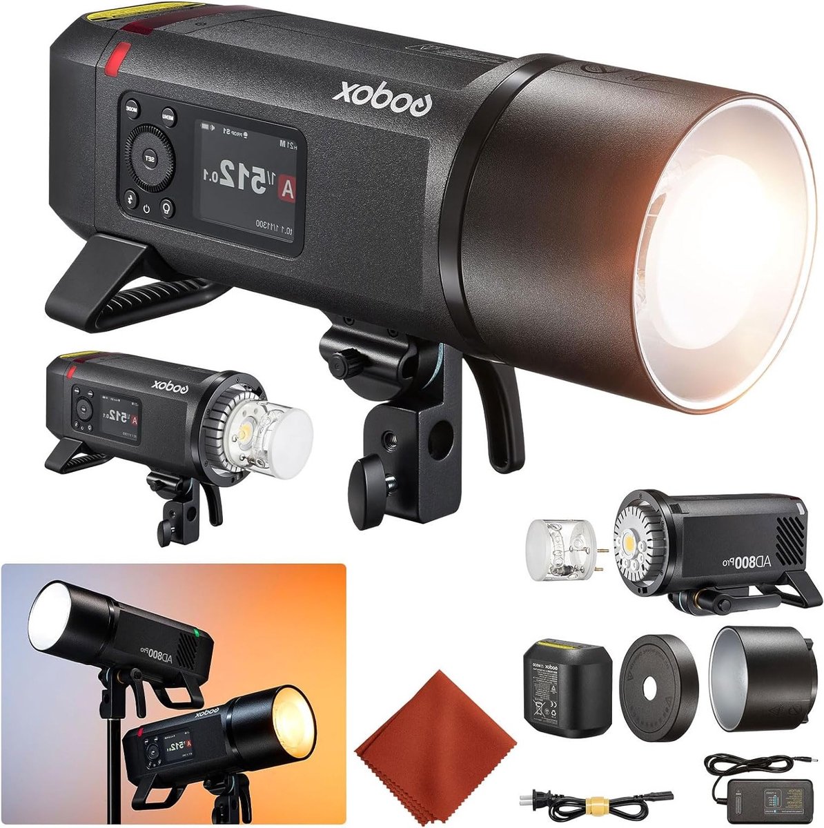800Ws TTL Buitenflits met 2.4G Wireless HSS, Afneembare Li-Batterij en 10-instellingen, Ideaal voor Fotografie en Videoproductie, Oplaadtijd 0.01-1.5s