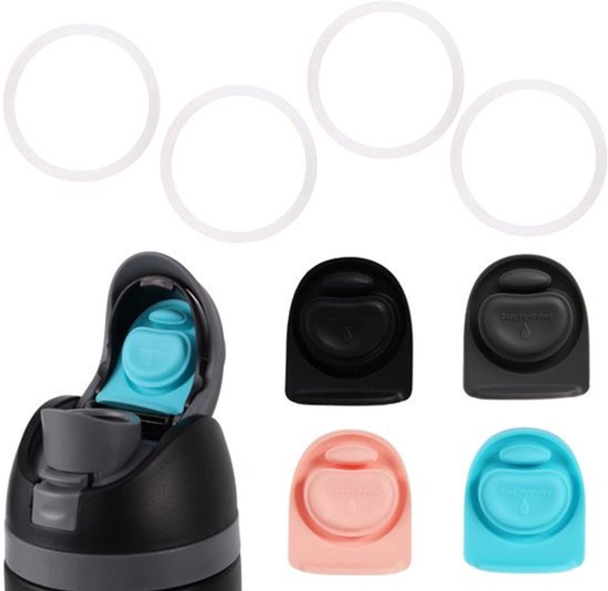 FreeSip - 4x Waterfles Sealeringen & 4x Vervangpluggen - BPA-vrij Silicone O-Ringen