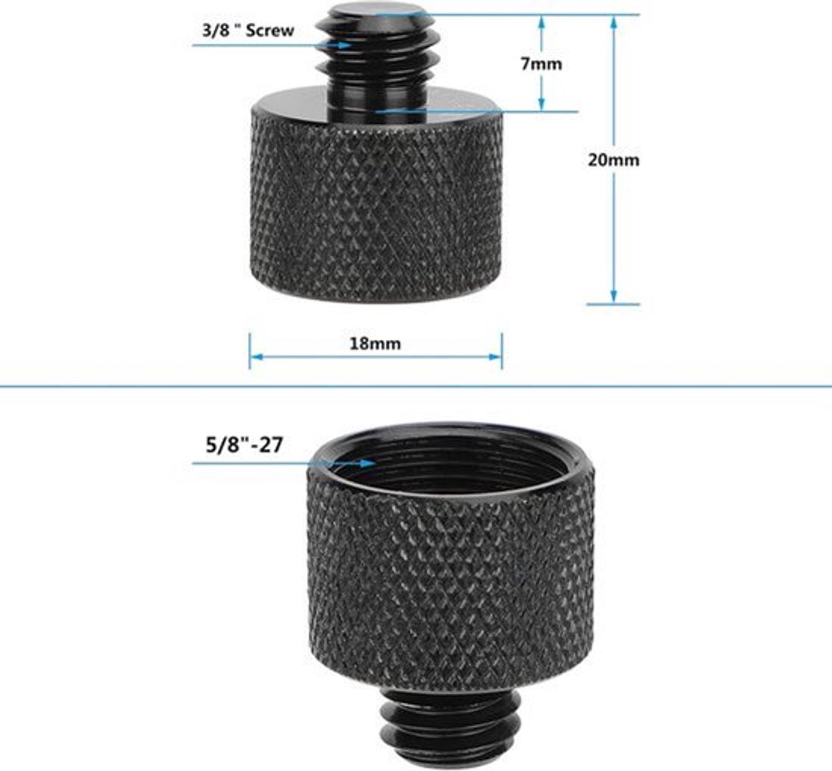 Schroefdraadadapter 5/8" naar 3/8" - geschikt voor microfoonstandaarden - 2 stuks
