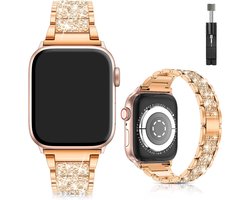 Stravo Luxe Elegante Diamant Shining Bandje Geschikt voor Apple Watch 42mm (Series 11/10), 41mm (Series 9/8/7), 40mm (Series 6/5/4, SE 3/2/1), 38mm (Series 3/2/1) - Roségoud - iWatch Bandje Sieraden, Verstelbaar Metaal Horlogebandje