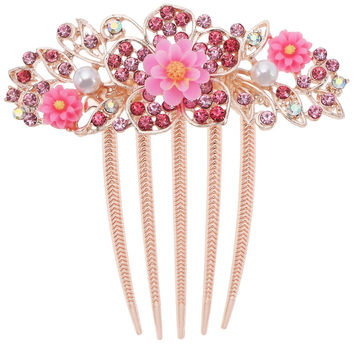 Dailygoods - Bloem Haar Kam - Strass Haaraccessoires - Roze - Bruiloft Hoofddeksel - Geschikt voor Bruidskapsels - Kapsels voor Avondfeesten