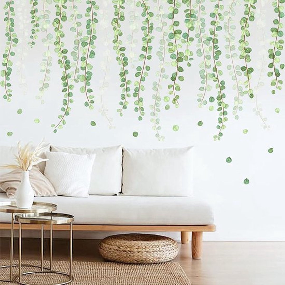 Wijnstok Bladeren Muursticker - Groene Planten Muurstickers - Verwijderbaar voor Woonkamer Decoratie met Eucalyptus Thema