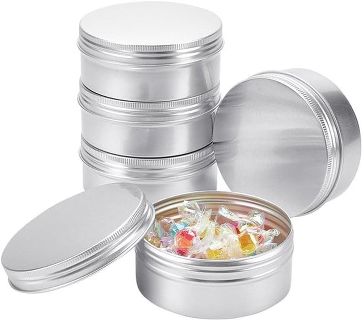 Title: Set van 5 aluminium blikjes (250 ml) met schroefdeksel - voor cosmetica, handwerk en reizen. Inclusief platina.