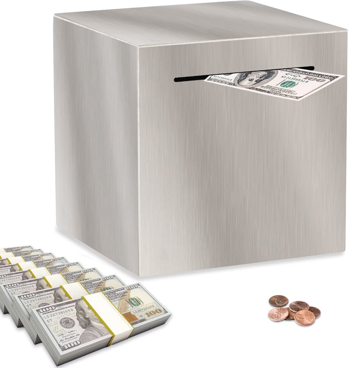 Dailygoods - Spaarvarken voor volwassenen - Roestvrijstalen spaarpot - Duurzaam en stijlvol - Zilver - Spaarpot breken om te openen - Perfect voor elk