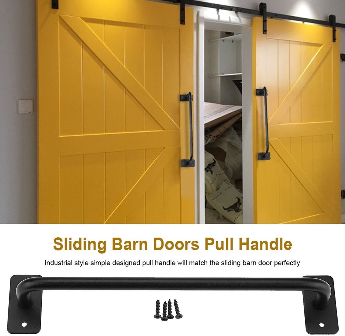 Dailygoods - Industriële Stijl Ijzeren Schuurdeur Trekhendel - Robuuste Schuifdeur Hardware - Zwart - Perfect voor Meubels en Garages - Optimaal in Ge