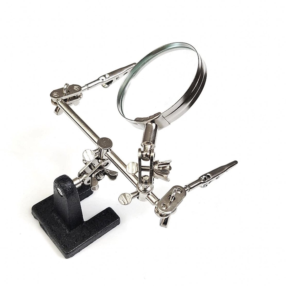 Dailygoods - Derde hand met vergrootglas - Krokodillenklem - Stabiliteit door gietijzeren basis - Meerkleurig - Ideaal voor hobbyisten - Perfect voor