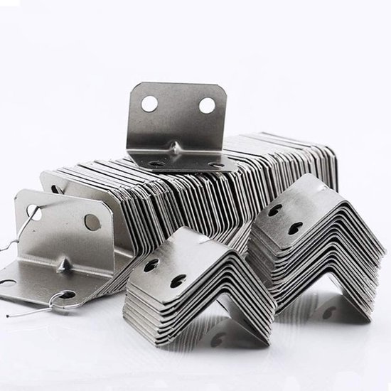 100 Stuks RVS Hoekbeugels, L-vormige Steunbeugels voor Zware Toepassingen, 90 Graad Hoekbeugels voor Planken en Meubels, 32x23.5mm — afbeelding 2