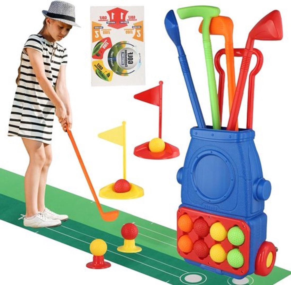 Golfset voor peuters - kinderspeelgoed golfkoffer spel met 4 golfclubs en 8 ballen