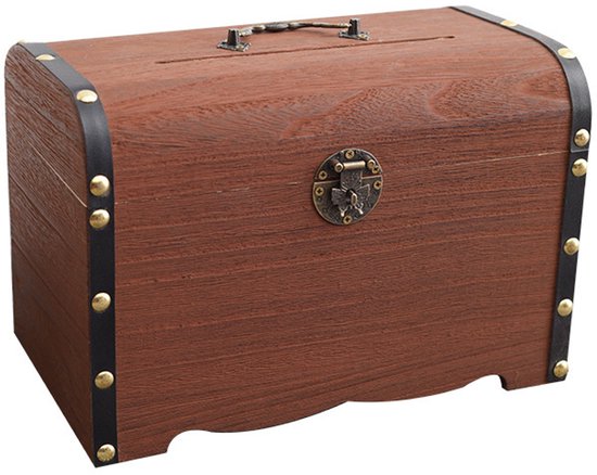 Schatkist met klapdeksel - Retro houten spaarpot - Een schatkist vol nostalgie, geschikt voor alle leeftijden. 25*15*16,5 cm
