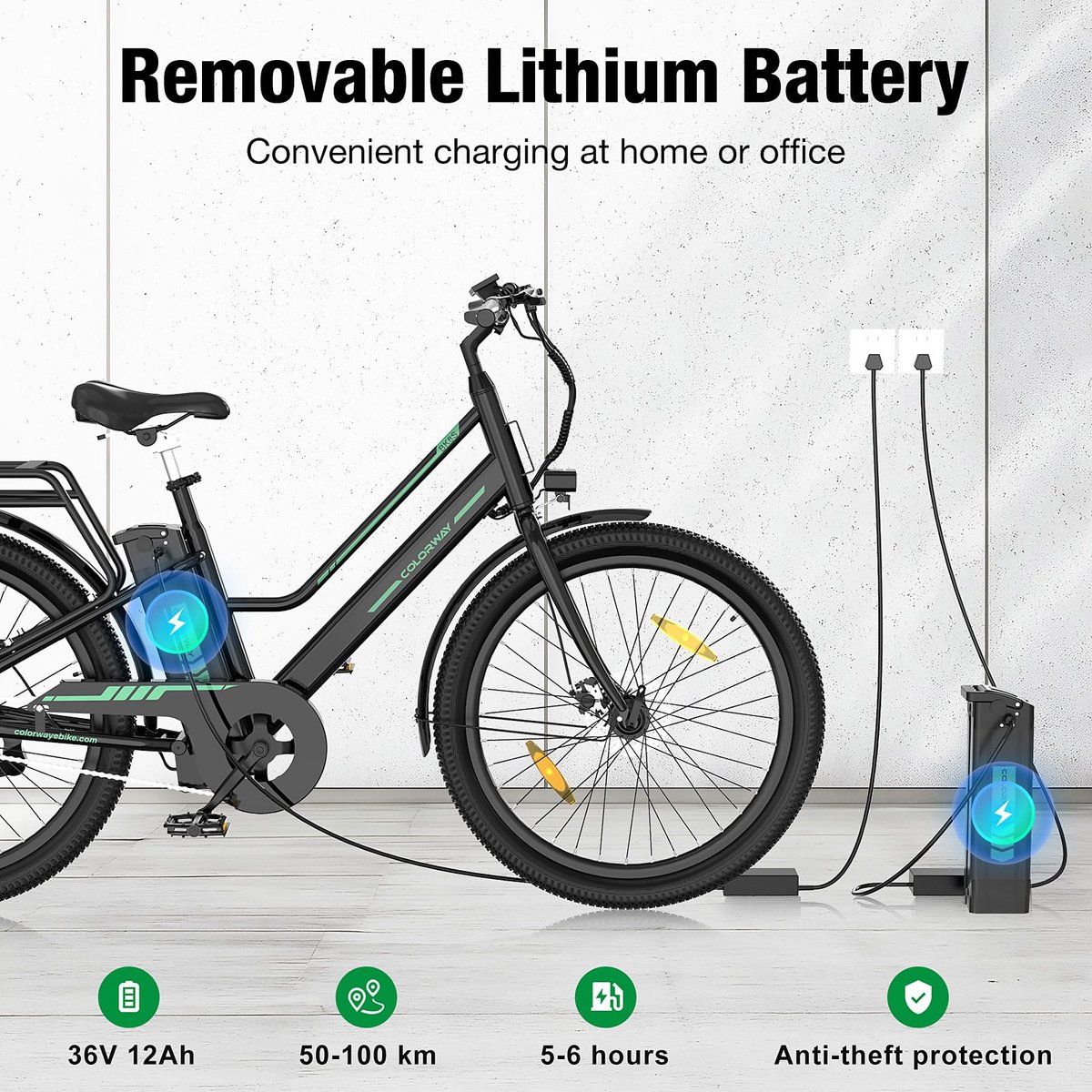 Elektrische Fiets Colorway BK8SL - Trendy 27.5 Inch City Commuter EBike met Afneembare 36V 12Ah Lithium Batterij - Mountain E-Bike met 250W Motor - Damesfiets - IP54 Waterdicht – foto 6