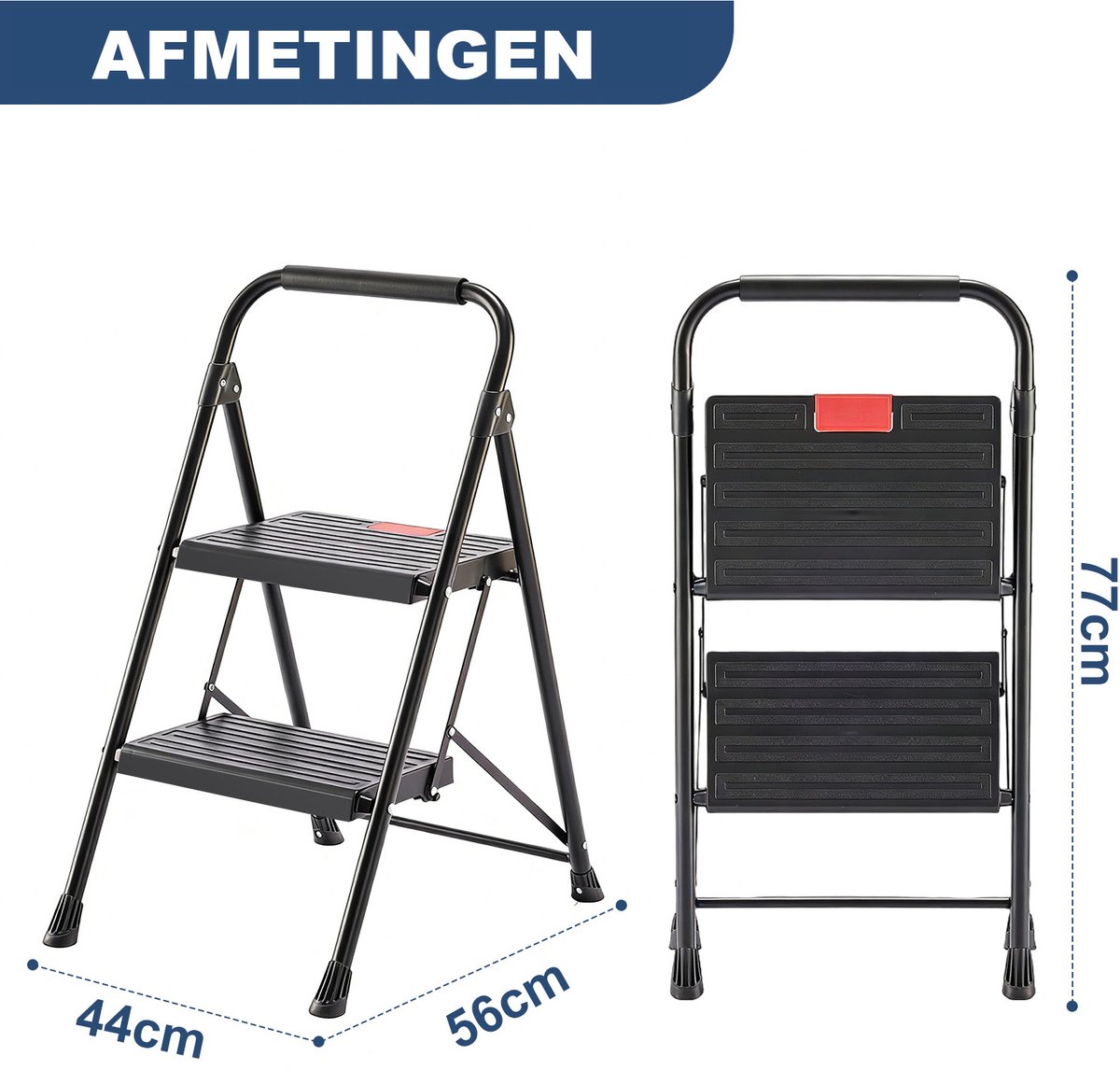 Opvouwbare Huishoudladder 2 Treden – Antislip Metalen Trapladder – Compact, Lichtgewicht en Stevig – foto 7