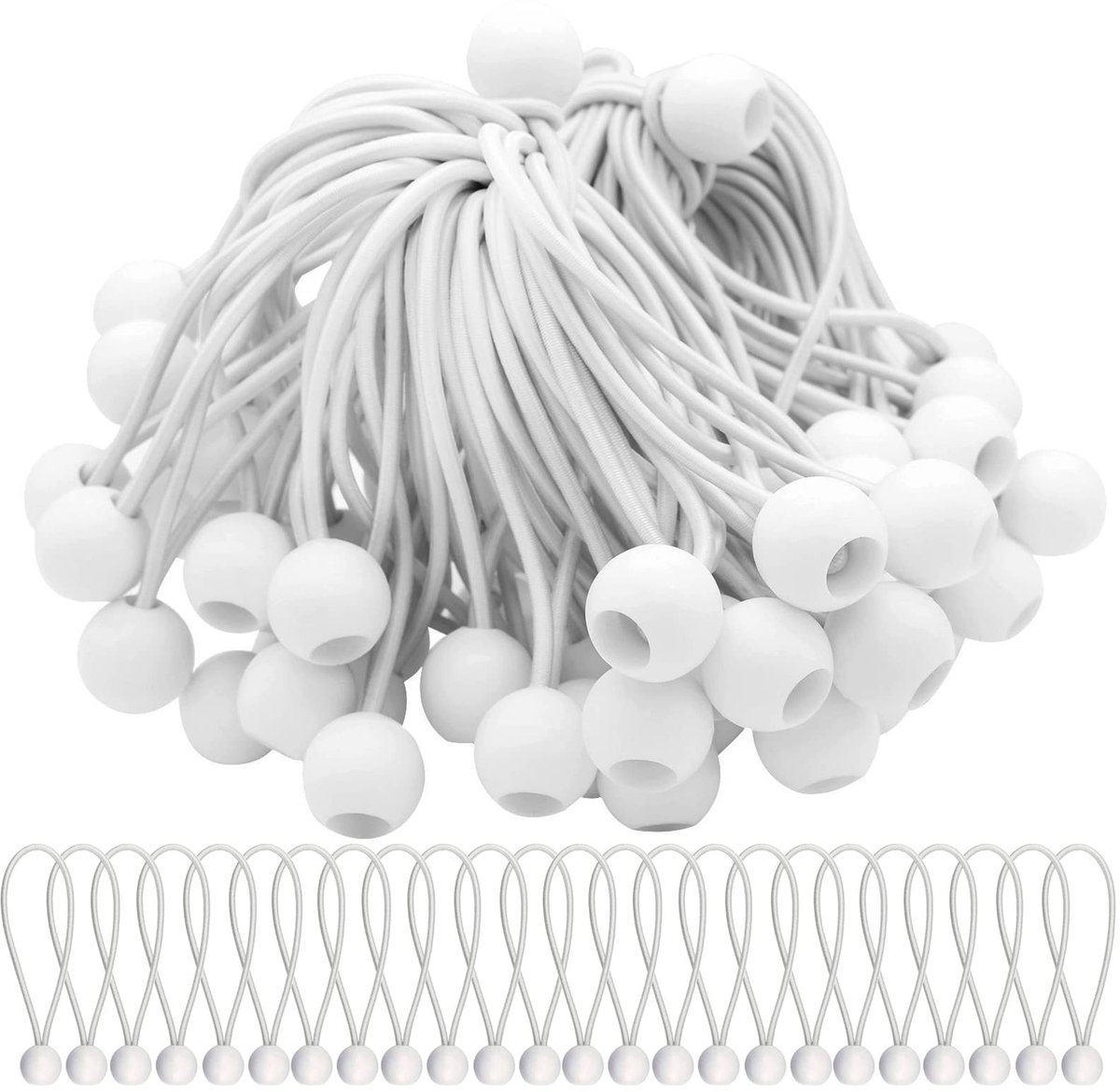 Dailygoods - Spanbanden - Elastische Bungee Koorden - 75 Stuks - Wit - Voor Tenten en Banners - Ideaal voor Feesten en Buitenactiviteiten