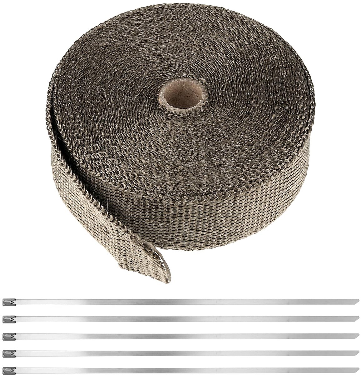 Dailygoods - Hittebeschermingsband - Basaltvezel - Voor uitlaat - 5 cm - Hittebestendig - Inclusief kabelbinders - Geschikt voor motorfietsen