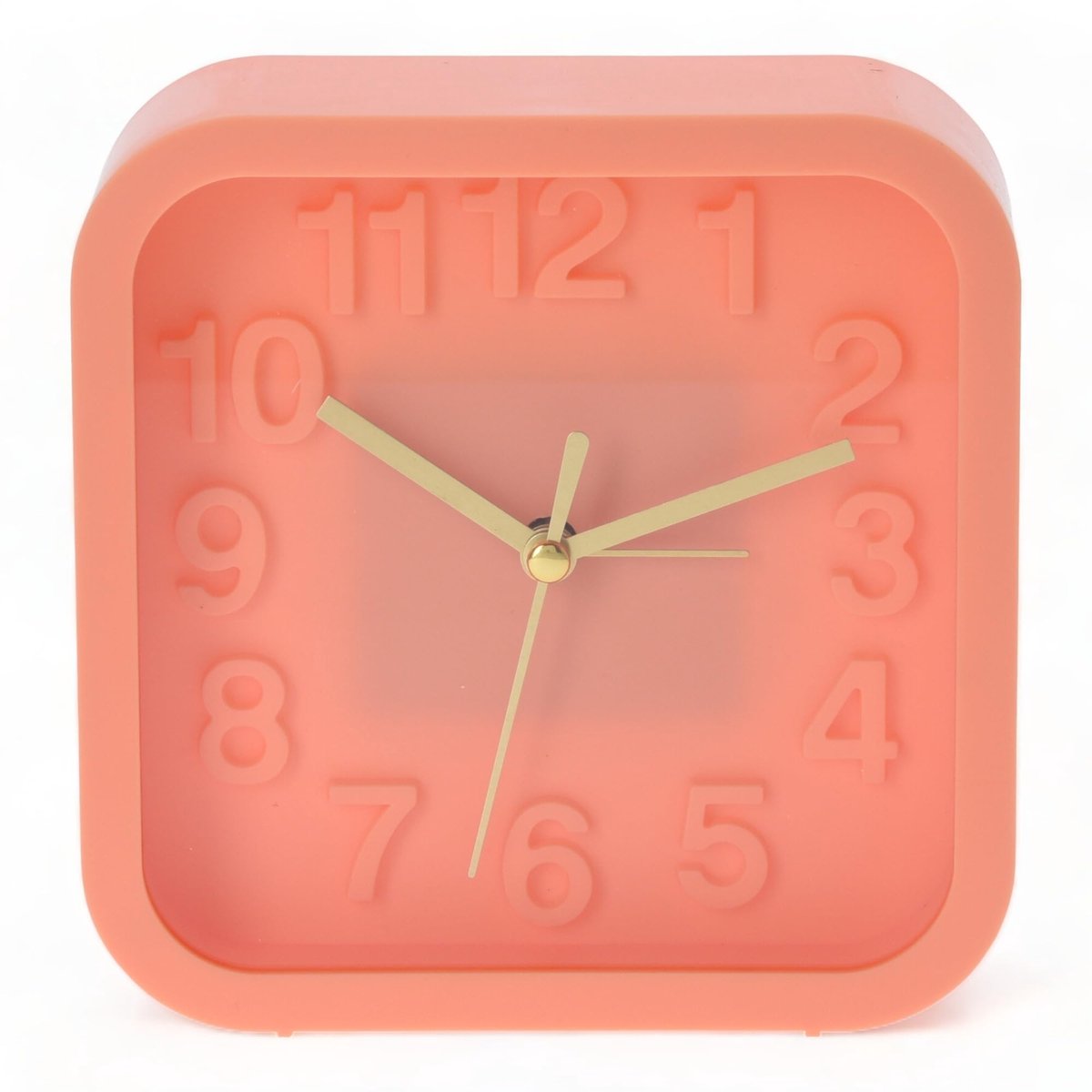Dailygoods - Analoge Kwartstafelklok - Retro Design - Compact 13 x 13 cm - Koraalrood - Alarmfunctie - Geschikt voor Slaapkamer, Huiskamer