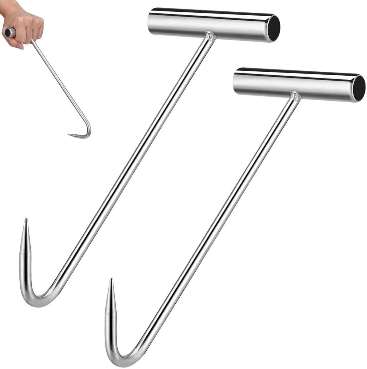 Dailygoods - kanaaldekselhaken - multifunctionele T-haken - roestvrij staal - trekhaken - geschikt voor putafdekkingen en rolpoorten