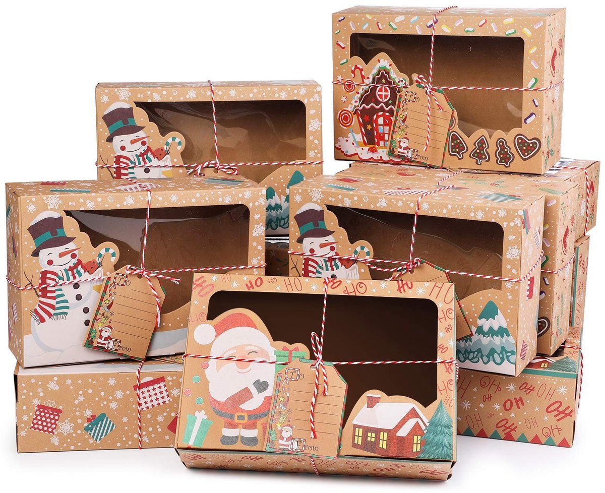 Dailygoods - Cake Dozen Dozen - Kerst Koekjes Dozen - Kraft Geschenkdozen - Multi - Bakkerij Traktatie Dozen - Voor Feestdagen - 12 Stuks