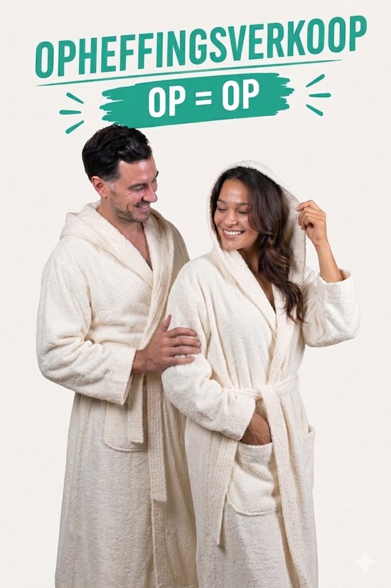 Cozylion Badjas Unisex – Badstof Katoen – Badjas voor Dames & Heren – Met Capuchon en Zakken – Offwhite / Cremé Wit