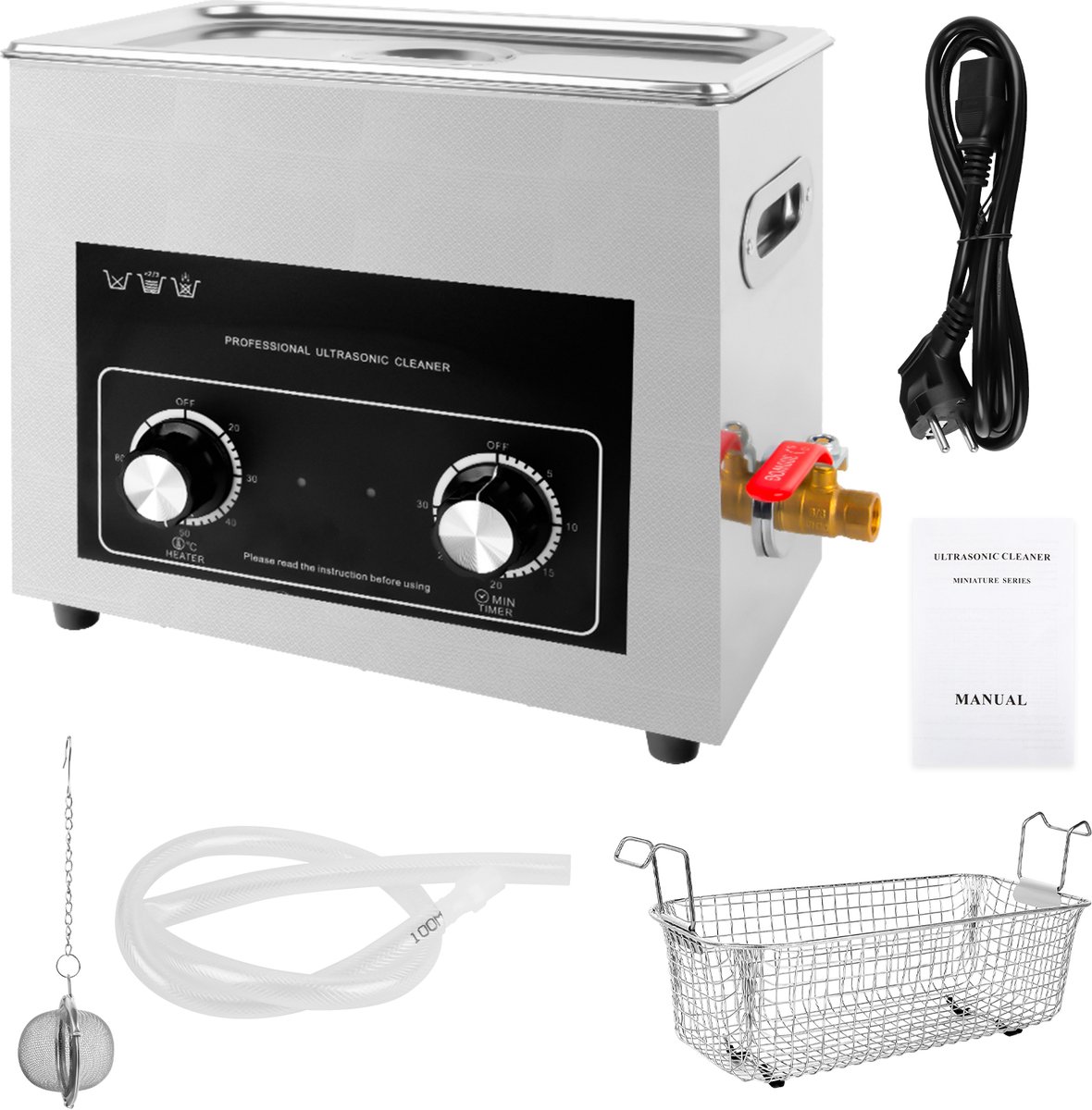 Ericbee – Pro – Ultrasoonreiniger – 20 x 13,6 x 3,4 cm – 6,5L & Verwarmingsfunctie – Zilver