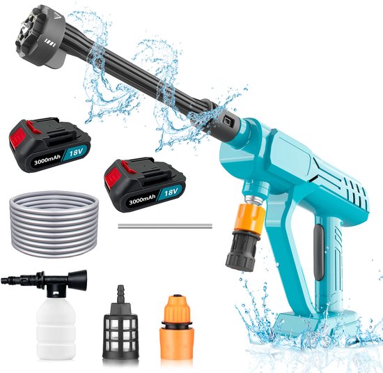 Draadloze draagbare hogedrukreiniger 18V accu 800 PSI borstelloze motor 6-in-1 sproeier verstelbaar voor auto tuin en terras