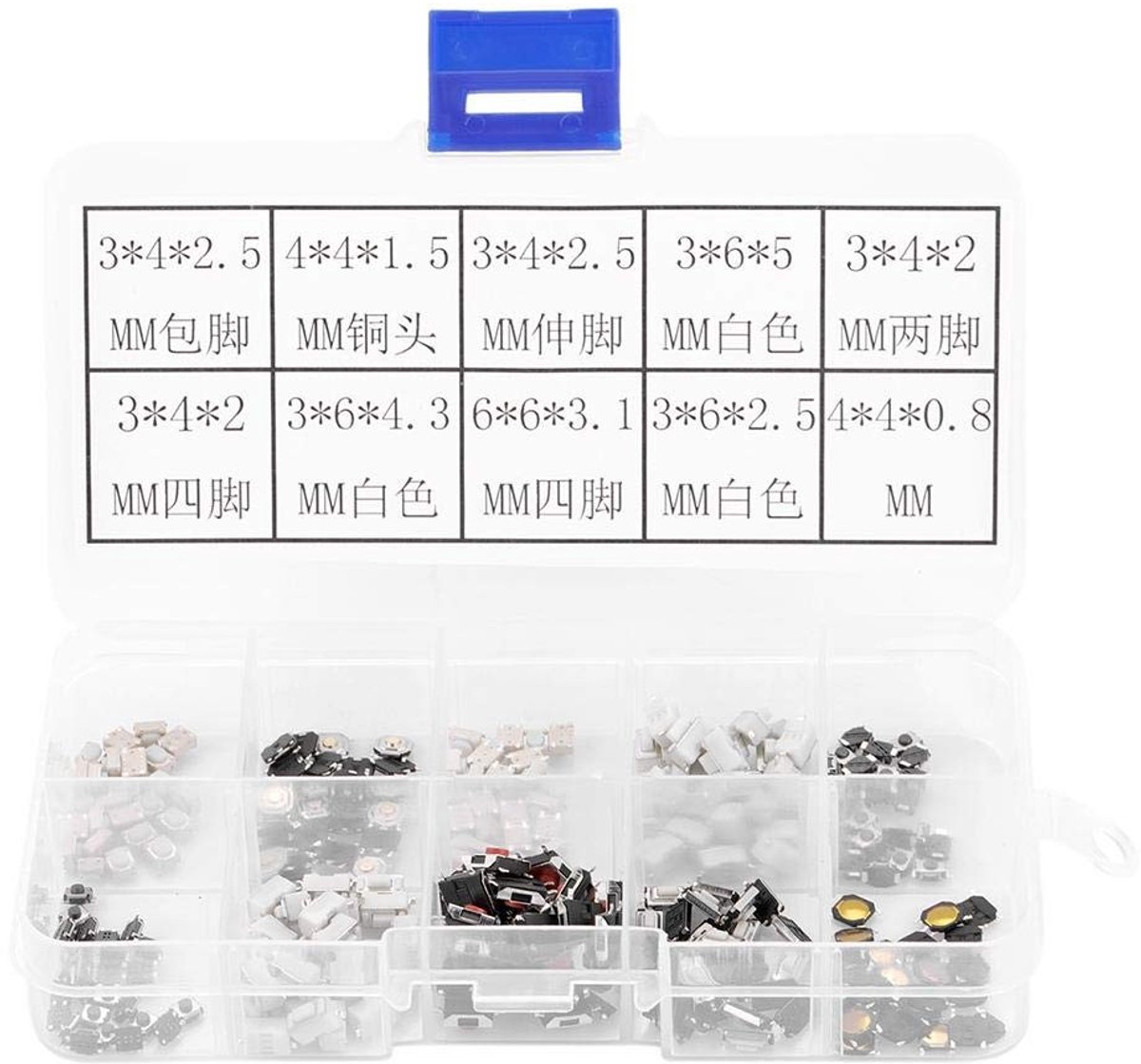 Dailygoods - 250 Stuks Tactiele Drukknop Micro Schakelaar Assortiment - Geschikt voor Auto Afstandsbediening - Diverse Groottes - Multifunctioneel Pro