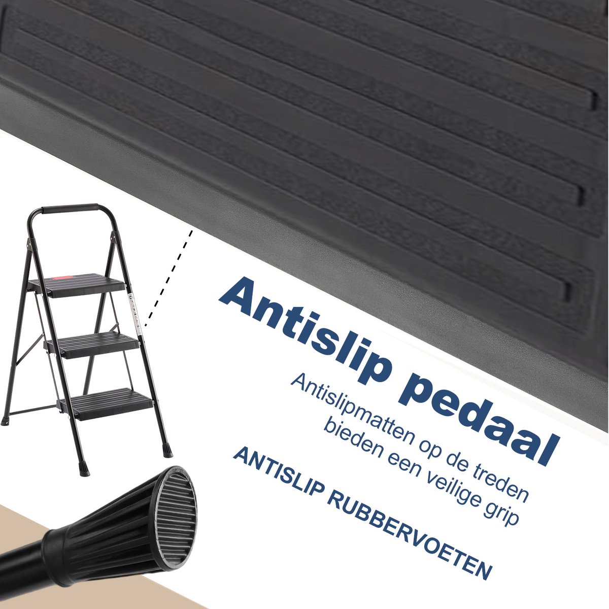 Opvouwbare Huishoudladder 3 Treden – Antislip Metalen Trapladder met Stevige Structuur – Compact en Draagbaar – foto 3