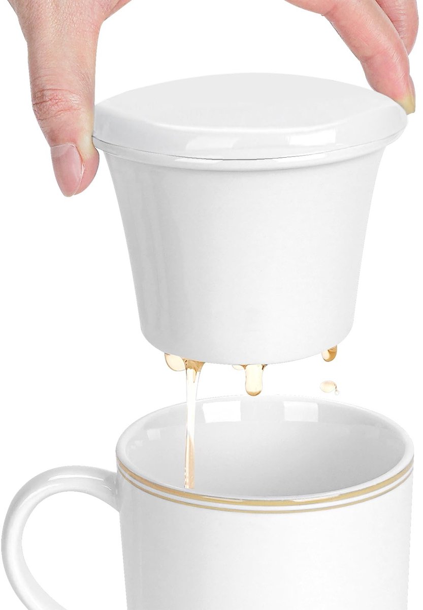 Dailygoods - Keramische thee-ei - Theezeef met deksel - Ideaal voor losse thee - Wit - Thee-diffuser - Geschikt voor ronde kopjes - Capaciteit voor op
