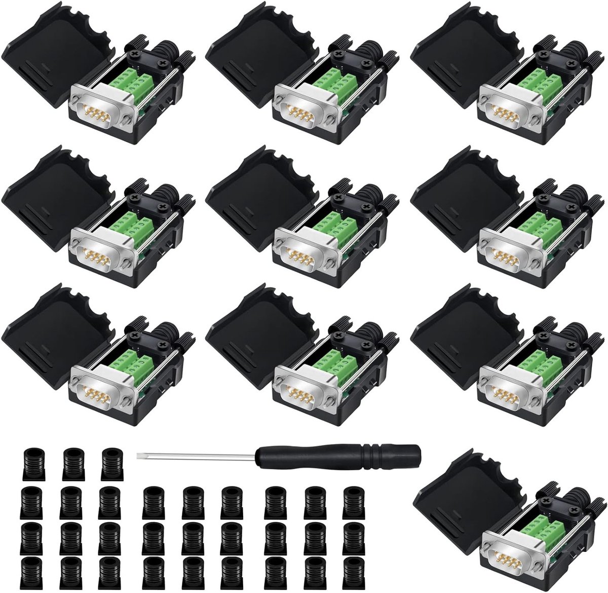 Breakout Connector voor DB9, Solderless RS232 D-SUB Male Serial Adapters, 9 Pin Port, Wit, Terminal Connector, Signaalmodule, Set van 10, Ideaal voor Elektronische Projecten en Communicatie