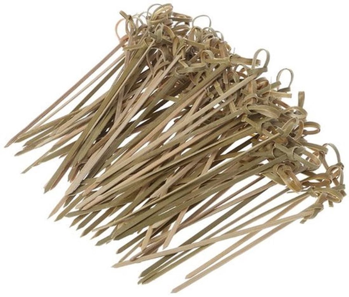 200 Stuks Bamboo Cocktail Picks - 9cm Houten Prikkers - Met Knoop Eind