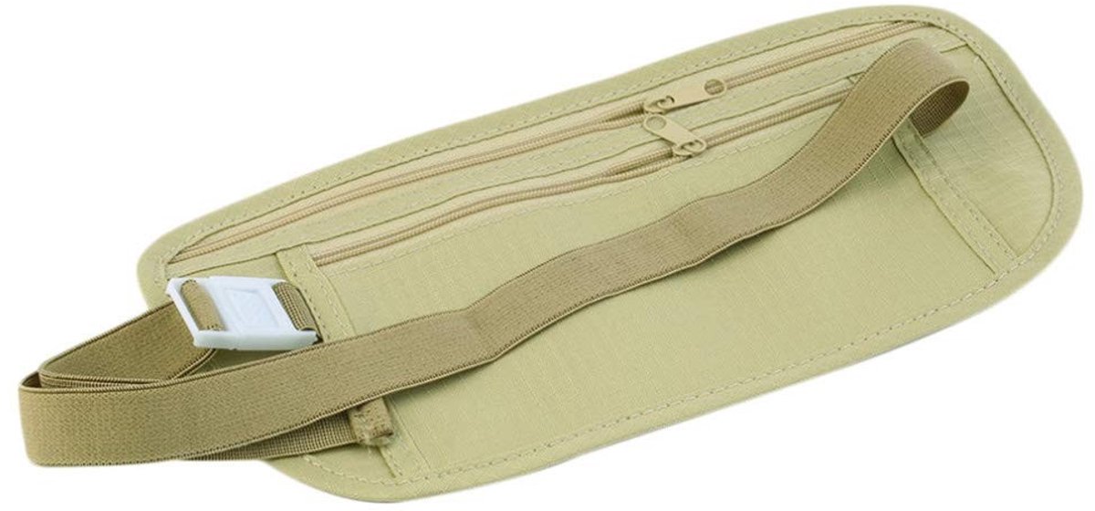 Smoakez - Geldriem voor dames - Verborgen portemonnee - Slanke veiligheids-reistas - Kaki - Heuptas voor paspoort - Reisaccessoire
