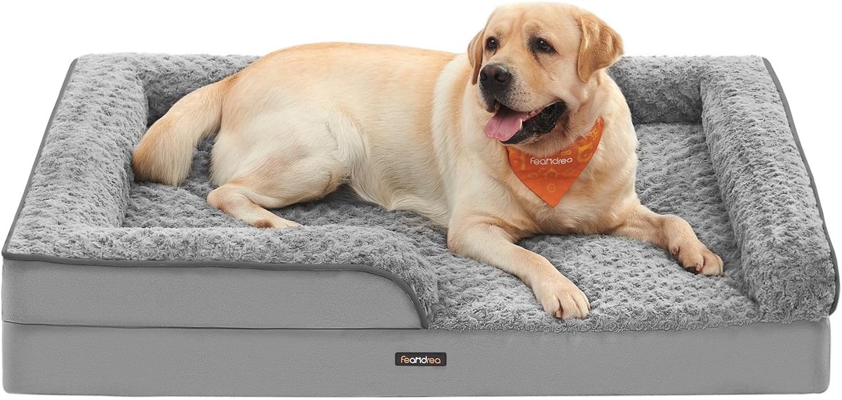FurnStar - Orthopedisch hondenbed voor grote honden - Waterdichte hondenbank met afneembare pluche overtrek - 122 x 89 x 18 cm - Grijs
