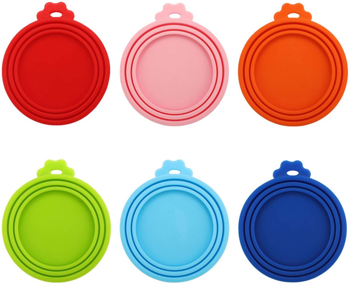 Vlemico - Siliconen Deksels - Blikdeksel voor Diervoeding - BPA-vrij - Set van 6 - Herbruikbaar en Vochtbestendig - Voor Katten en Honden