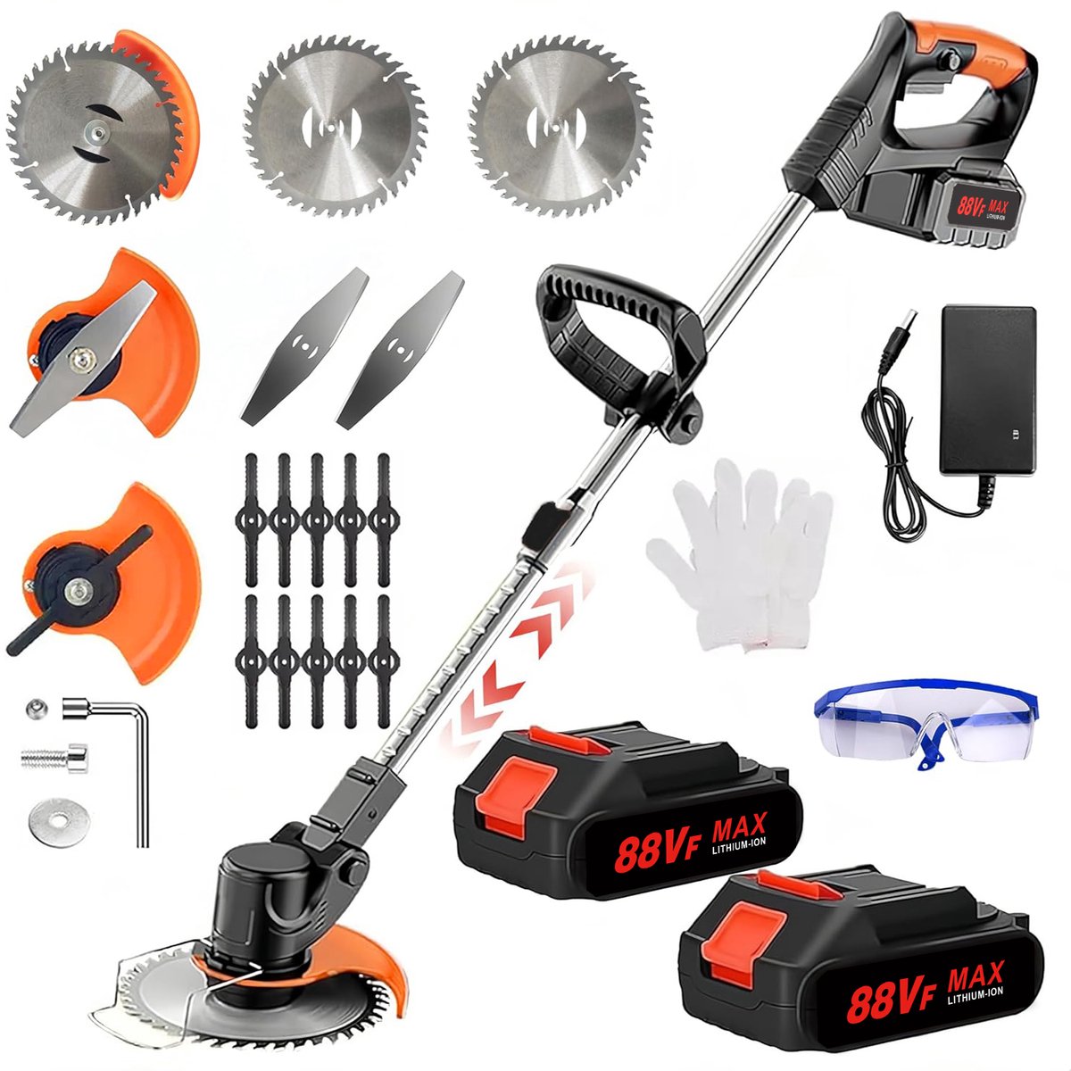 3-in-1 Kantenmaaier – Grastrimmer – Bosmaaier – Grasmaaier – Draadloos & Elektrisch – Incl. 2 accu's en oplader - met telescopische steel + extra handgreep - voor Tuin