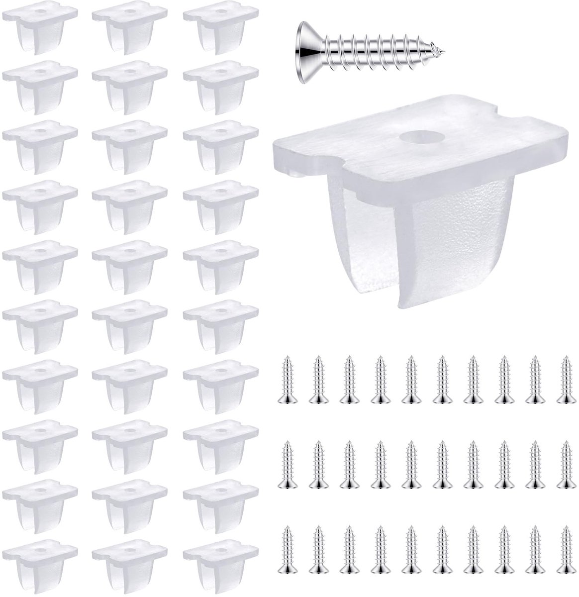 Jhubersproducts - Waterdichte LEDstripclips - Bevestigingsbeugels - Transparant - Geschikt voor 5 mm tot 6 mm ledstrips - Inclusief schroeven - 30 stu