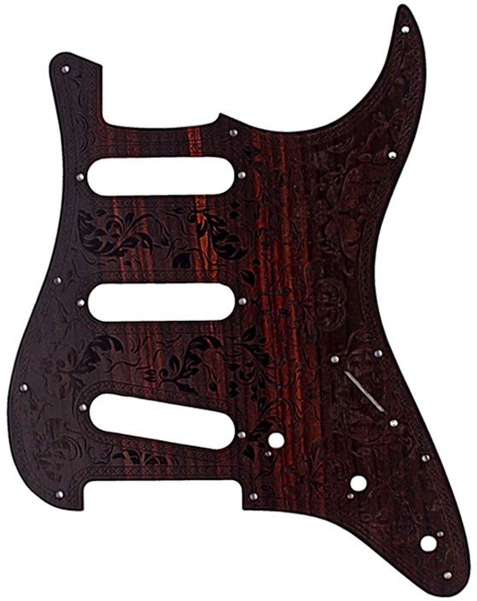 Jhubersproducts - Houten gitaar pickguard - Decoratief bloemenpatroon - Uniek design - Palissander - Bescherming tegen krassen - Geschikt voor Fender